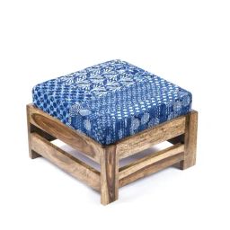 Ikiriya Amber Printed Blue & Brown Wood Foot Stool Teak Finish-image-93