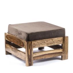 Ikiriya Amber Brown Wood Foot Stool for Living RoomTeak Finish-image-87