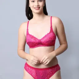 Gracit Pink Self Pattern Bra Panty Set-image-15