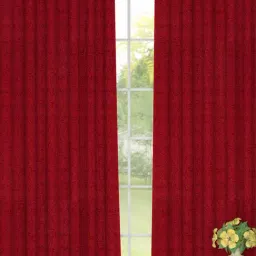 GM Printed Red Polyester 7 ft Eyelet Ring Top Darkening Door Curtain - Set of 1 PC-7