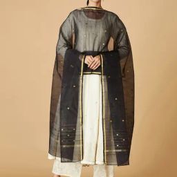 Fabindia Black Cotton Plain Dupatta-image-41