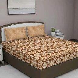 GM 'Serene' Beige Cotton 210 TC Double Bedsheet with 2 Pillow Covers-image-22
