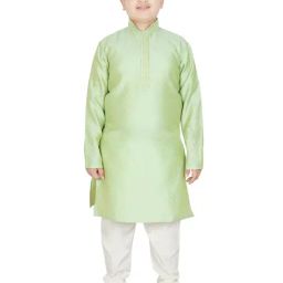 SG Yuvraj Kids Green & White Embroidered Full Sleeves Kurta with Pyjamas-picture-14
