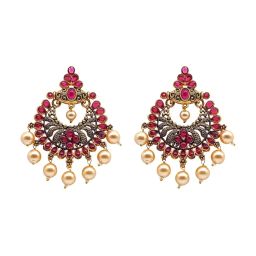 Teejh Saumya Magenta Golden Dangler Earrings image 3