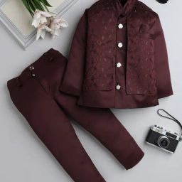 Fourfolds Boys Wine Regular Fit Blazer & Trousers Set-picture-32