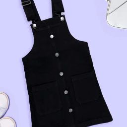 Kiddopanti Girls Black Denim Dungaree Skirt-picture-36