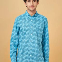 Byford By Pantaloons Blue Atoll Cotton Slim Fit Printed Shirt-image-78