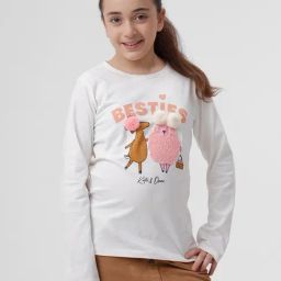 Kate & Oscar Girls White Self Design T-Shirt-image-90