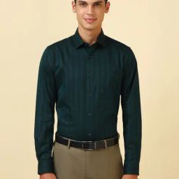 Allen Solly Green Cotton Slim Fit Striped Shirt-picture-33