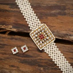 Zaveri Pearls Gold Plated Pearls Choker Necklace Earring Set-ZPFK9104-image-13