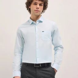 The Bear House Blue Tailored Fit Solid Shirt-image-81