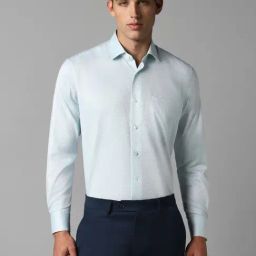 Louis Philippe Blue Cotton Regular Fit Textured Shirt-image-57