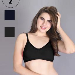 Lux Venus Navy & Black Full Coverage Non-Wired Bra With Adjustable Strap - Pack of 2-picture-39