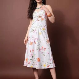 PURVAJA White Floral Sleeveless Midi Dress-image-93