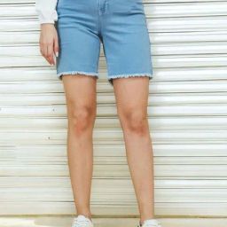 Life With Pockets Women's Light Blue Regular High Rise Clean Look Stretchable Denim Shorts-image-89