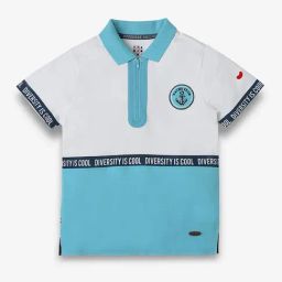 Ed-a-Mamma Kids White & Blue Color Block Polo T-Shirt-image-95