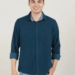 Dragon Hill Navy Blue Cotton Slim Fit Texture Shirt-picture-39