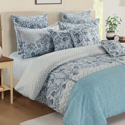 SWAYAM Blue Ethnic Motifs 250 TC King Bedsheet with 2 Pillow Covers-image-84
