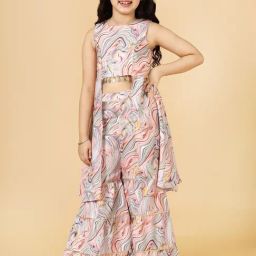 A.T.U.N. Kids Peach and Multi Printed Kurta Set-image-18