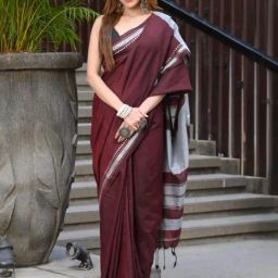 BEATITUDE Maroon Cotton Handloom Saree-picture-26