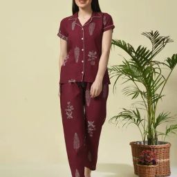 Ichaa Wine Rayon Floral Short sleeves Night Suits-image-43