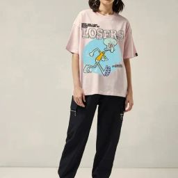 Bewakoof Official SpongeBob Merchandise Pink Oversized Graphic T-Shirt-image-92