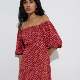 Bombay Paisley by Westside Red Printed Cotton-Blend A-Line Dress-3