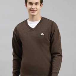 Monte Carlo Brown Wool Blend Regular Fit Solid Pullover-3