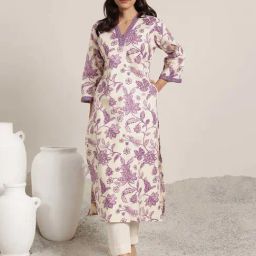 Libas Purple Cotton Straight Fit Floral Print Kurta-image-65