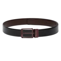 Louis Stitch Black Textured Leather Reversible Belt for Men-image-57