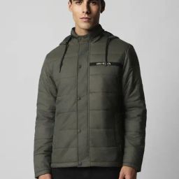 Van Heusen Green Cotton Regular Fit Quilted Hooded Jacket-image-87