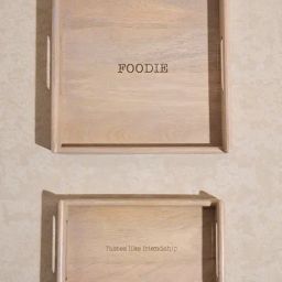 Westside Home Beige Typographic Wooden Tray (Set of 2)-16