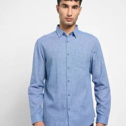 Peregrine By Pantaloons Blue Cotton Regular Fit Self Pattern Shirt-picture-14