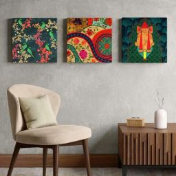 India Circus Green Canvas Temple Town Wall Art - Set of 3-picture-29