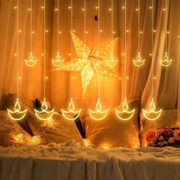 Homesake Warnm Yellow Plastic 12 Diya Curtain Fairy String Light-image-34