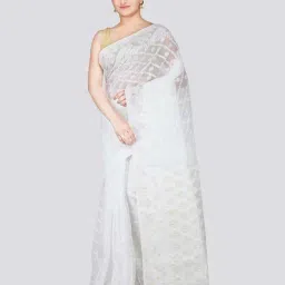 Pinkloom White Silk Woven Saree With Unstitched Blouse-image-12