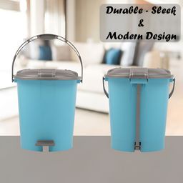 Kuber Industries Industries Blue & Grey Pedal Dustbin With Lid & Handle 10L image 4