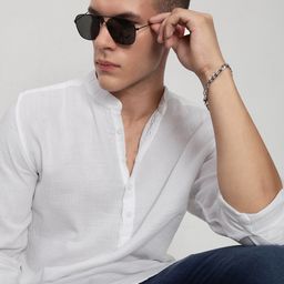 SHOWOFF Comfort Mandarin Collar Cotton Shirt-image-98