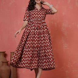 antaran Women Cotton Tiered Printed Dress-image-36