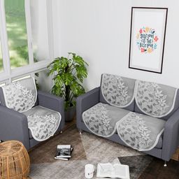 RUBOXA Grey & Off White Printed Cotton Sofa Cover-image-38