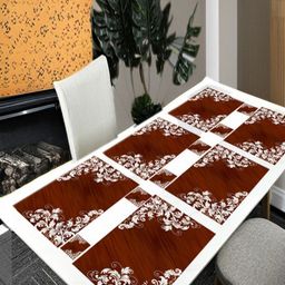 REVEXO 12Pc Brown & White Printed Non Slip Table Placemats With Coasters-58