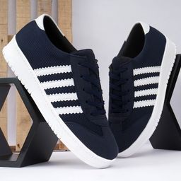 LeatherKraft Men Lightweight Striped Lace-Up Sneakers-picture-52