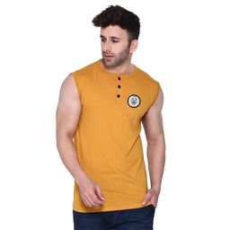 BEYOU FASHION Henley Neck Sleeveless Applique Slim Fit T-shirt-picture-12