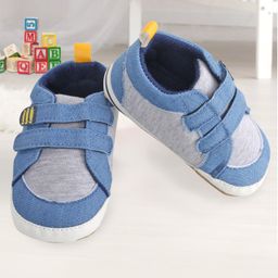 Baby Moo Double Velcro Booties - Blue & Grey-image-39