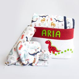 Yellow Doodle Dino Friend Organic Bedding Gift Basket - Multicolor-image-98