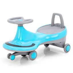 Kids Swing Car With LED Lights & Music -  Blue & Grey-18