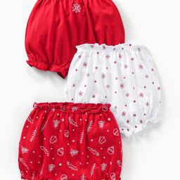 Doodle Poodle Cotton Bloomers Solid & Leaf Print Pack of 3 - Red White-image-59