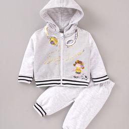 ToffyHouse Full Sleeves Striped Winter Wear Suit Girl Printed - Grey Melange-image-20