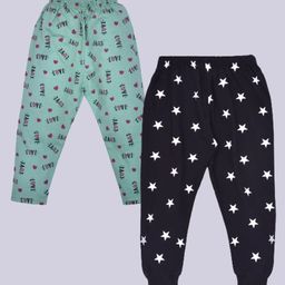 Kiwi 100% Cotton Pack of 2 Love & Stars Printed Ribbed Bottom Track Pants  - Black & Green-image-54