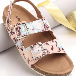 Pine Kids Casual Wear Sandals with Velcro Belt Closure Floral Print - Beige-image-96